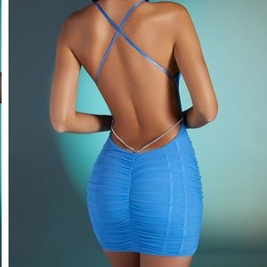 Oh Polly light blue rhinestone open back corset dress with strapy back